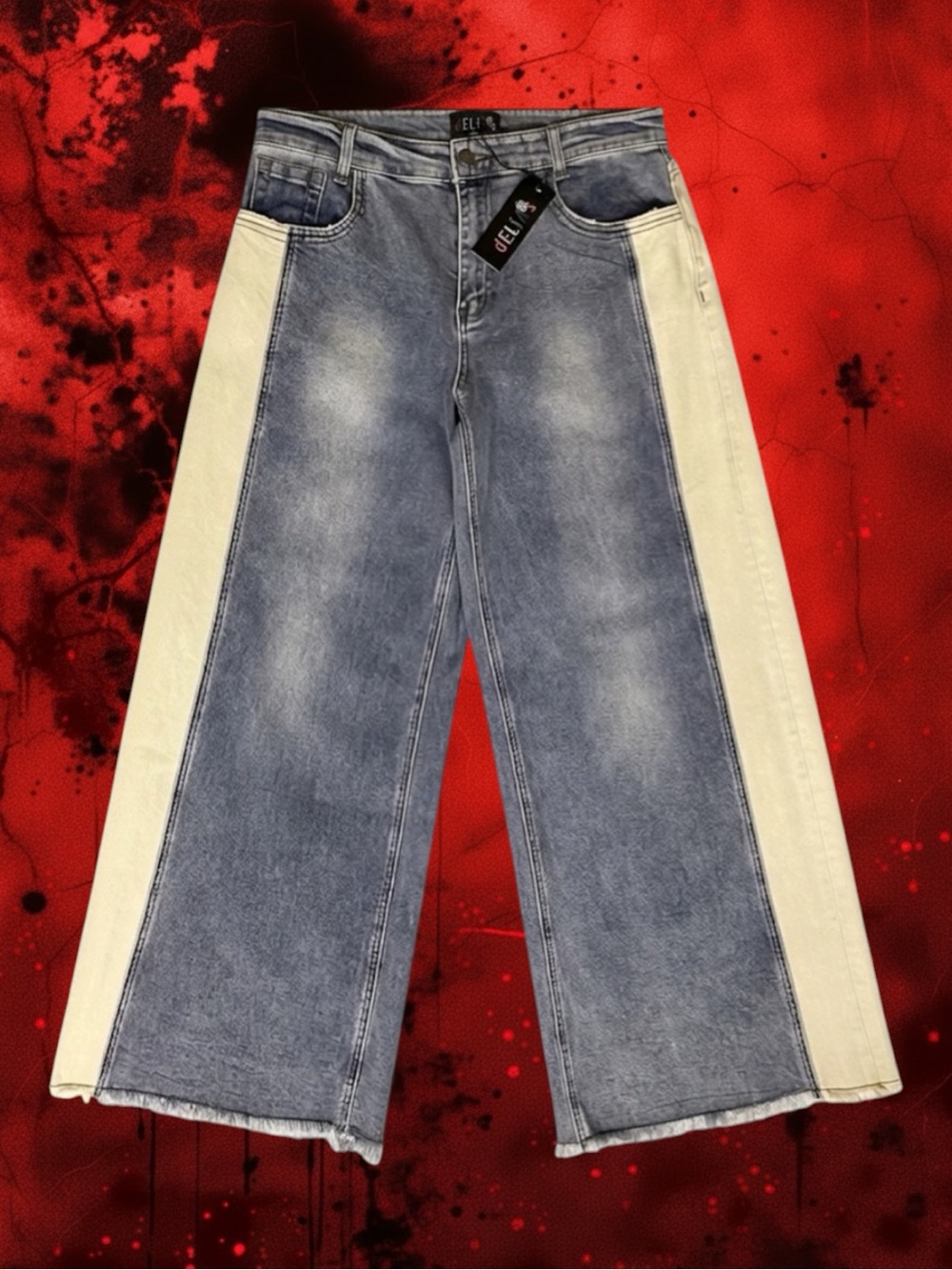 Dolls Kill dELiA*s NWT Jeans Retro Grunge Contrast Panel Wide Leg Raw Hem XL